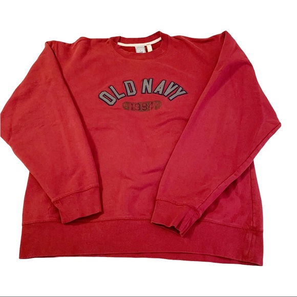 Vintage Old Navy Big Logo Crewneck Sweatshirt in Crimson Red Sz. L - Picture 2 of 11